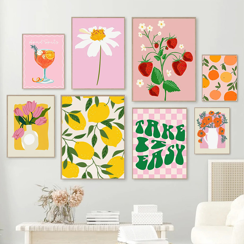 Home Cinema Wall Art - Colorful Homecoming Lemon Strawberry Flower Print