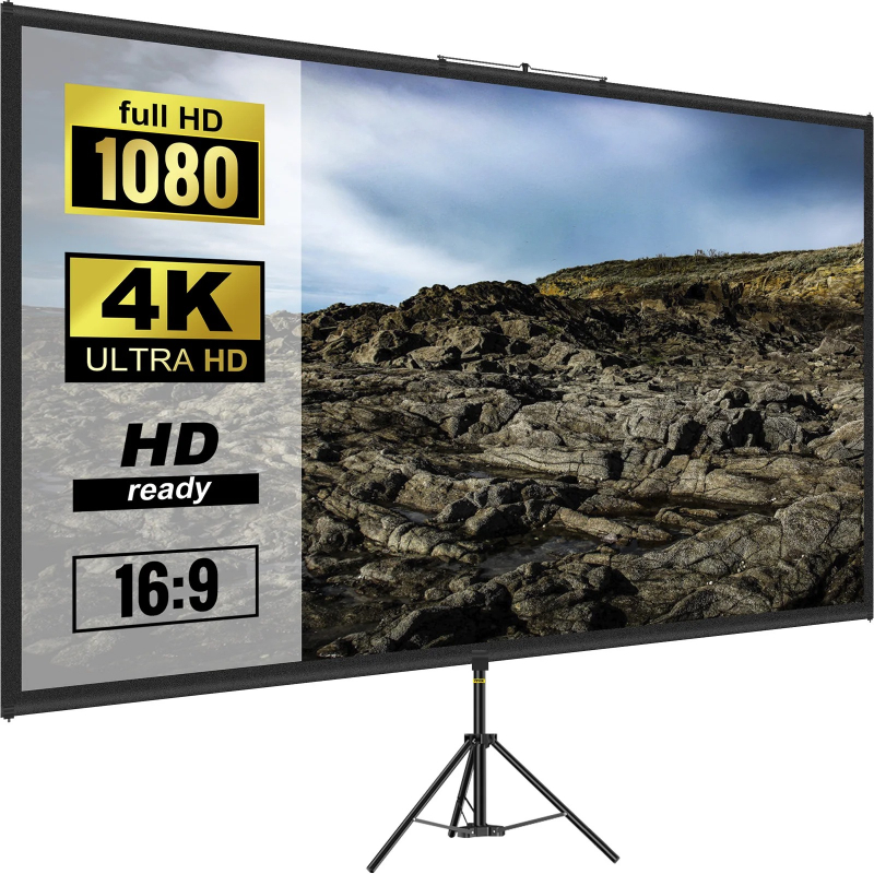 Home Cinema Projector Screen - 100 Inch Tripod Projector Screen with