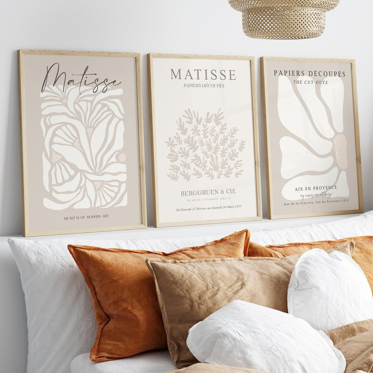 Home Cinema Wall Art - Set of 3 Bohemian Neutral Beige