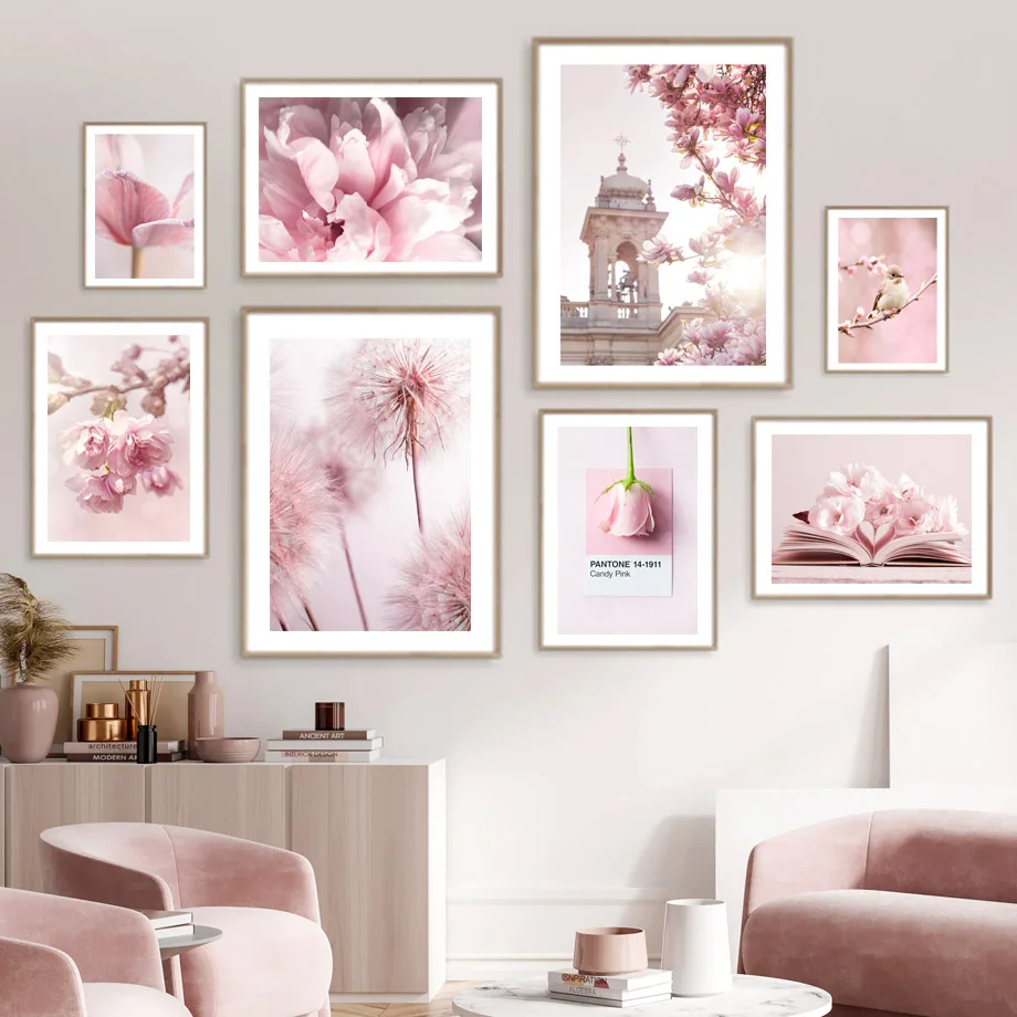 Spring Pink Rose Peony Sakura  - Home Cinema Wall Art recension och pris